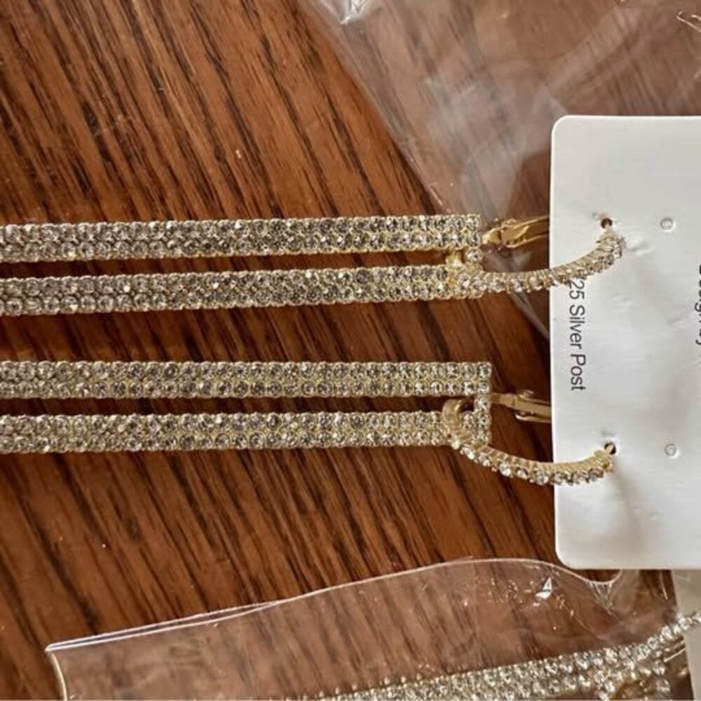NEW- Beautifully Elegant “gold” & “diamond” Dangling Earrings —3” - Sold Separat